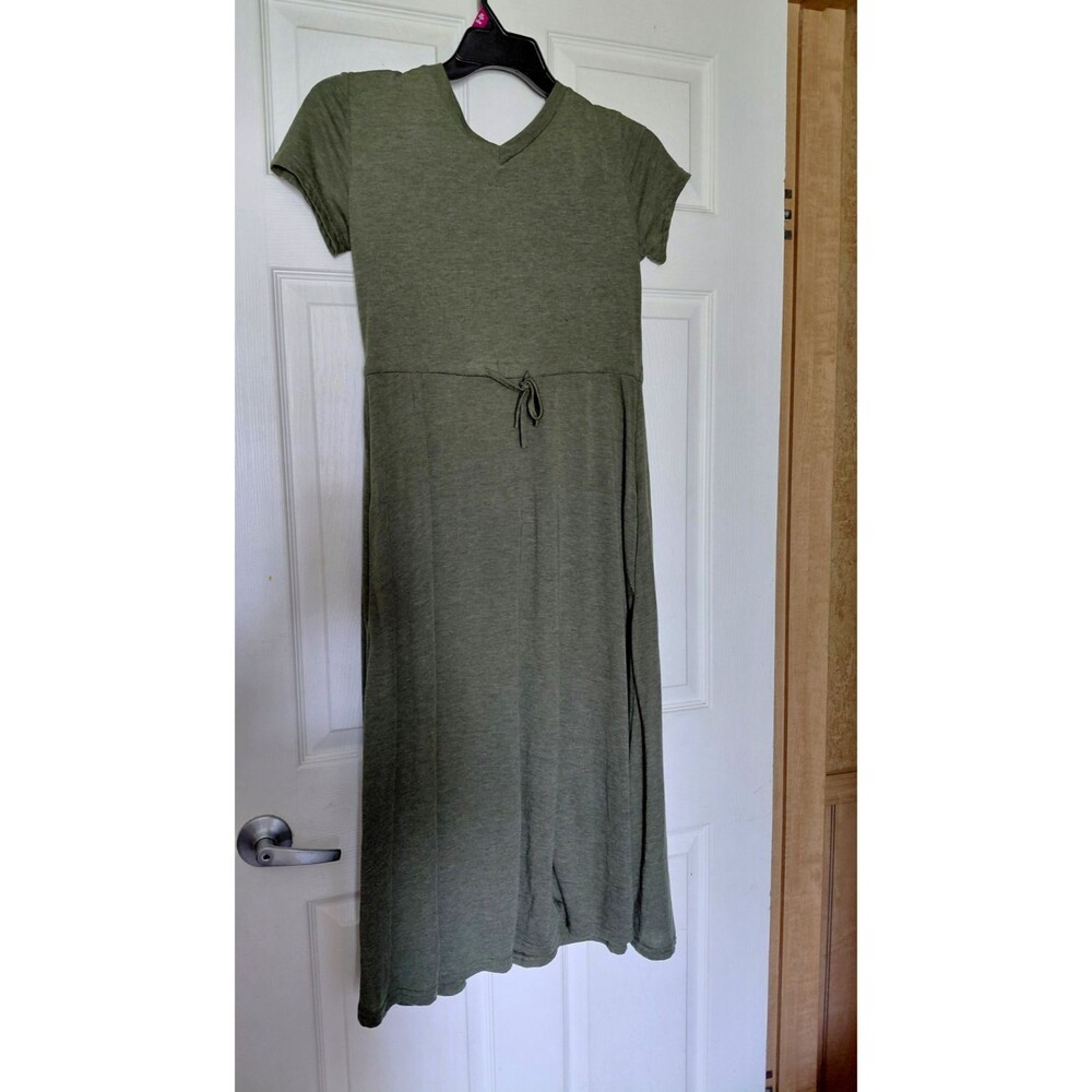 Emery Rose Women's Green Solid Knit Tie Waist Stretch Midi A-Line Dress M